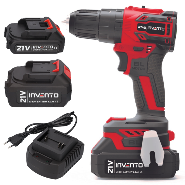 Cordless Impact Drill 3/8&quot; INVENTO A74U - Set in a Case + 2 Ah Battery + 4 Ah Battery + Charger