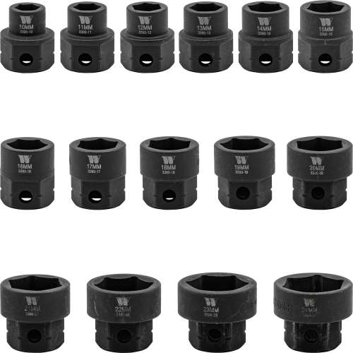 Welzh - Impact Sockets; 15-Piece Extra Stubby Hex Shanked 1/2&#39;&#39;dr 10-24mm