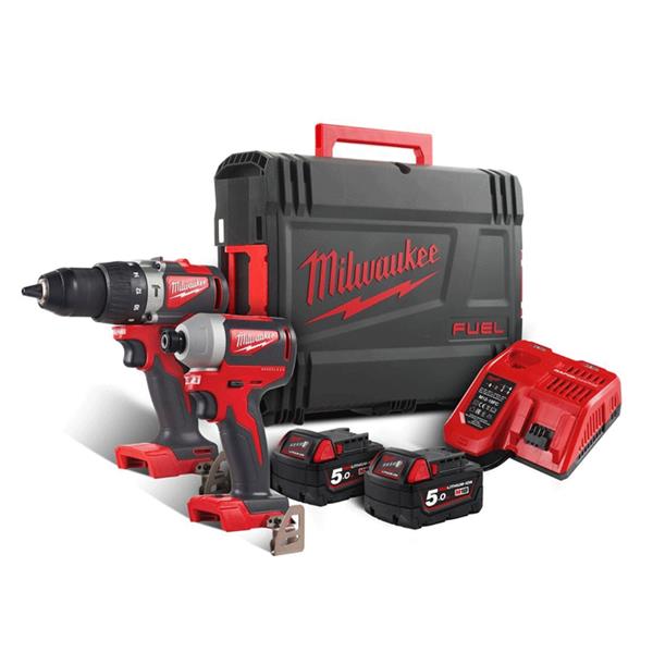 Milwaukee M18 Brushless Combi Drill &amp; Impact Driver (2x5Ah)