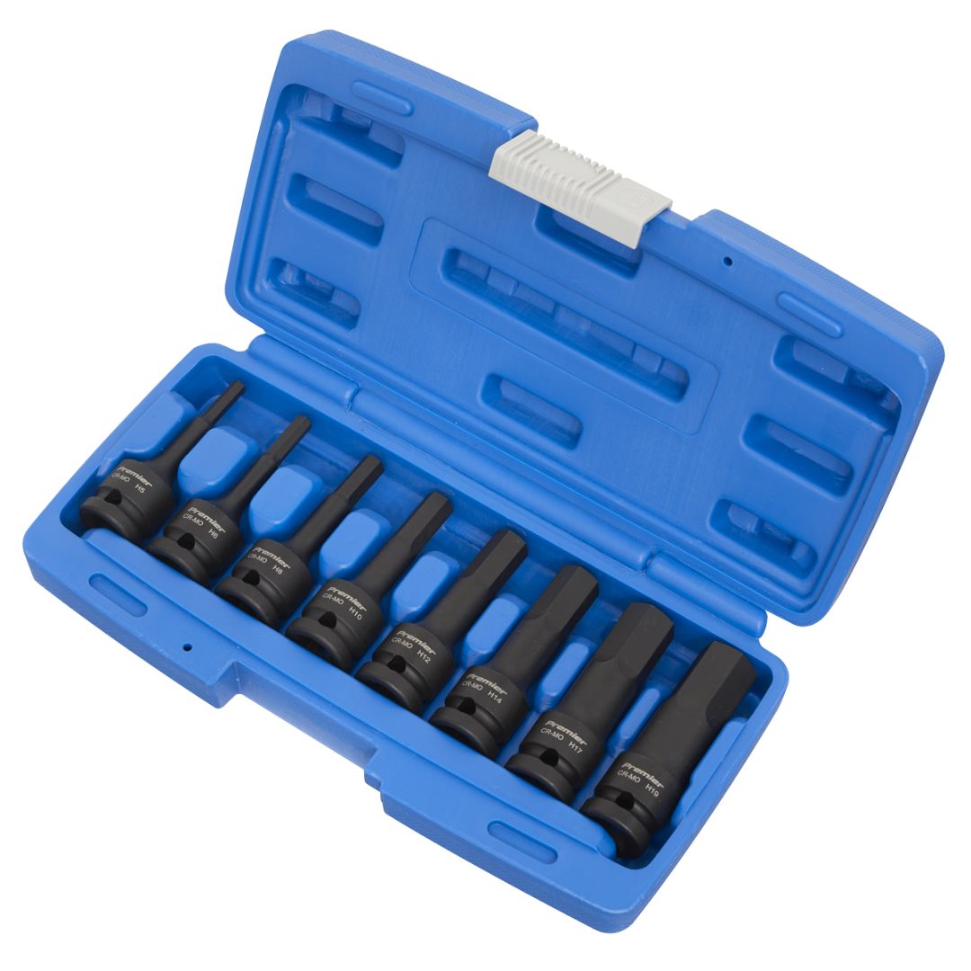 SEALEY IMPACT HEX SOCKET BIT SET 8PC 1/2" SQ