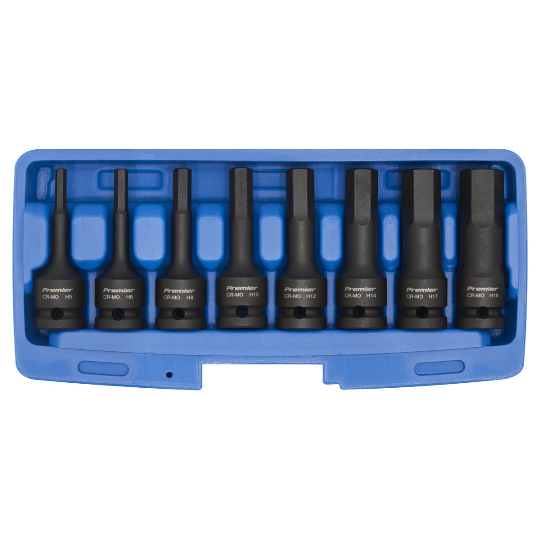 SEALEY IMPACT HEX SOCKET BIT SET 8PC 1/2" SQ