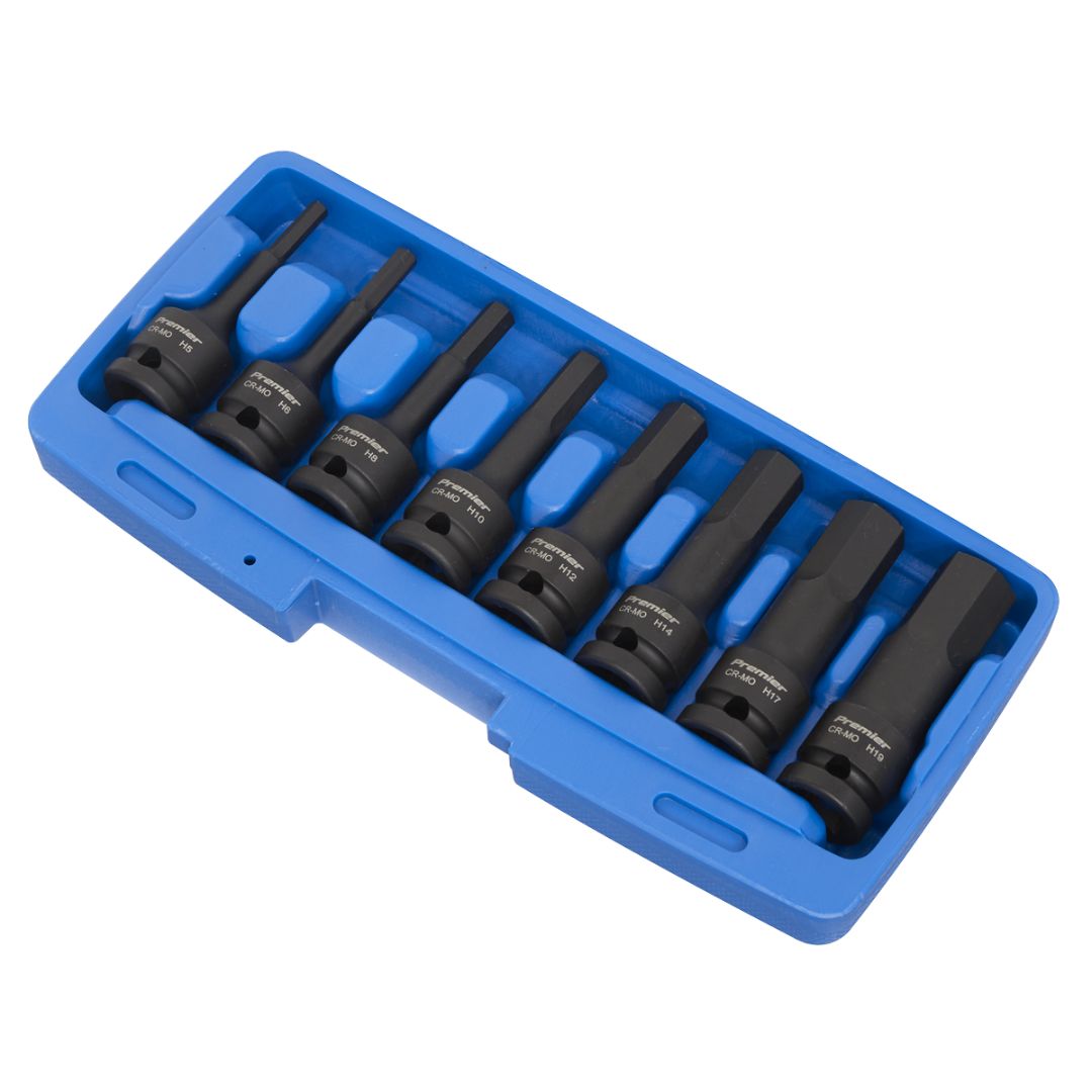 SEALEY IMPACT HEX SOCKET BIT SET 8PC 1/2" SQ