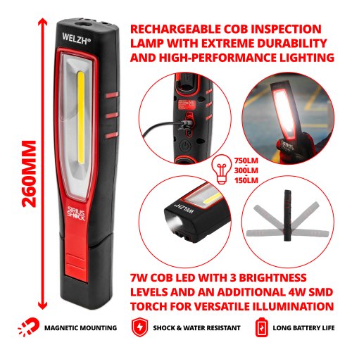 Welzh - Rechargeable Inspection Cob Lamp; Sirius Range (Red)