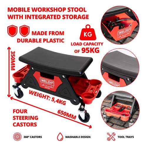 Welzh - Mobile Stool With Storage Trays