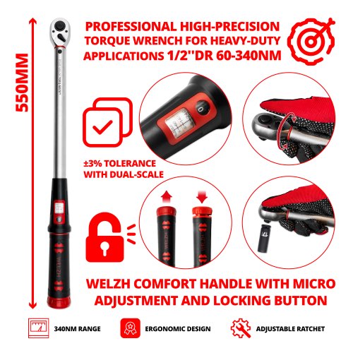 Welzh - Torque Wrench ''Torq-Mate' 1/2''DR 60-340Nm