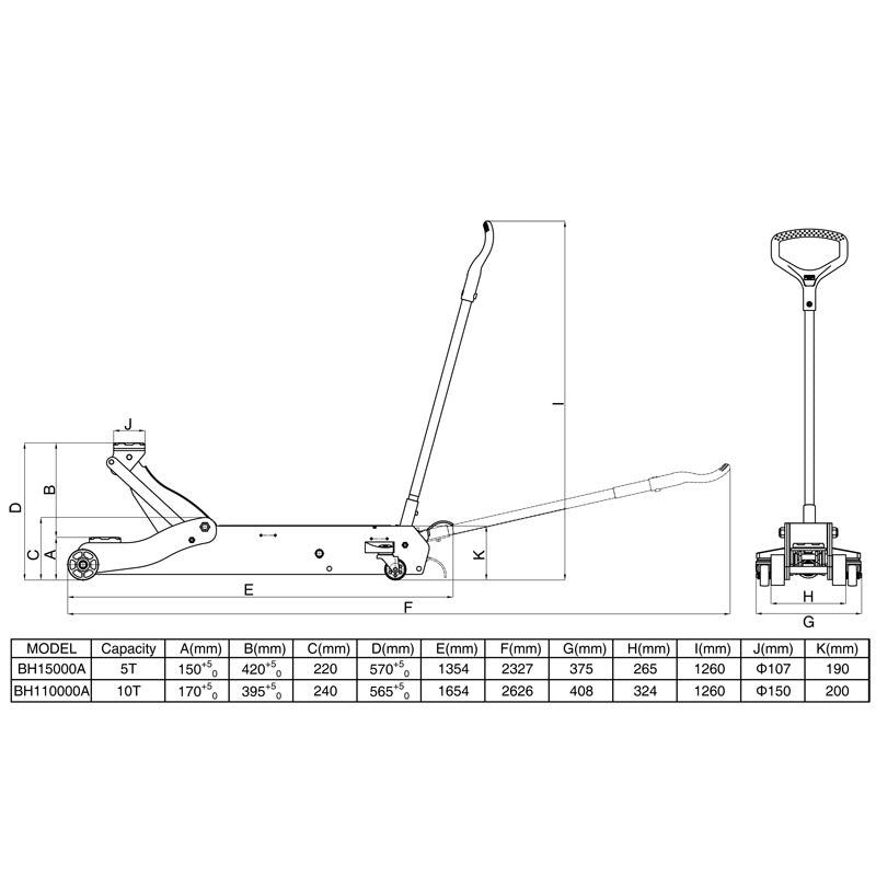 BAHCO BH15000A 5T Extra Long Trolley Jack