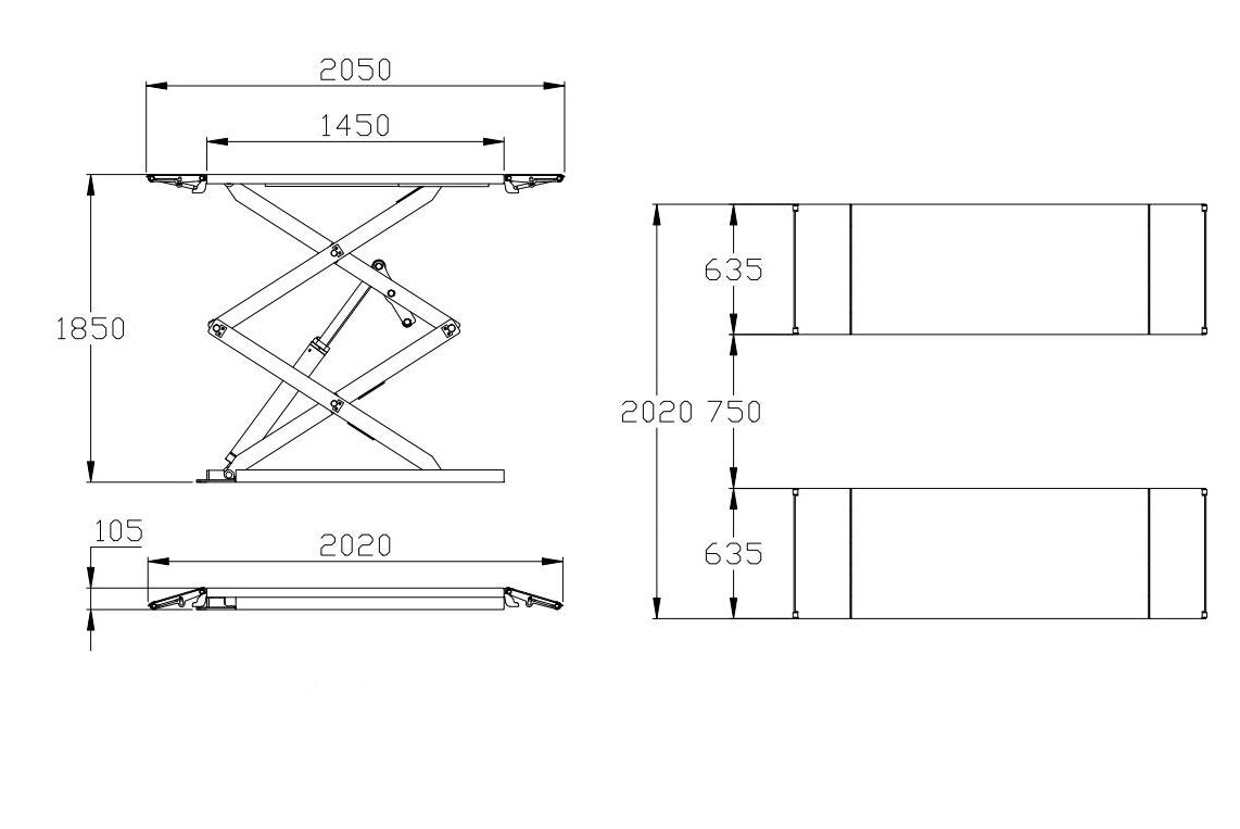 Pitzone Full Hight Surface Mounted Scissor Lift 3Ton